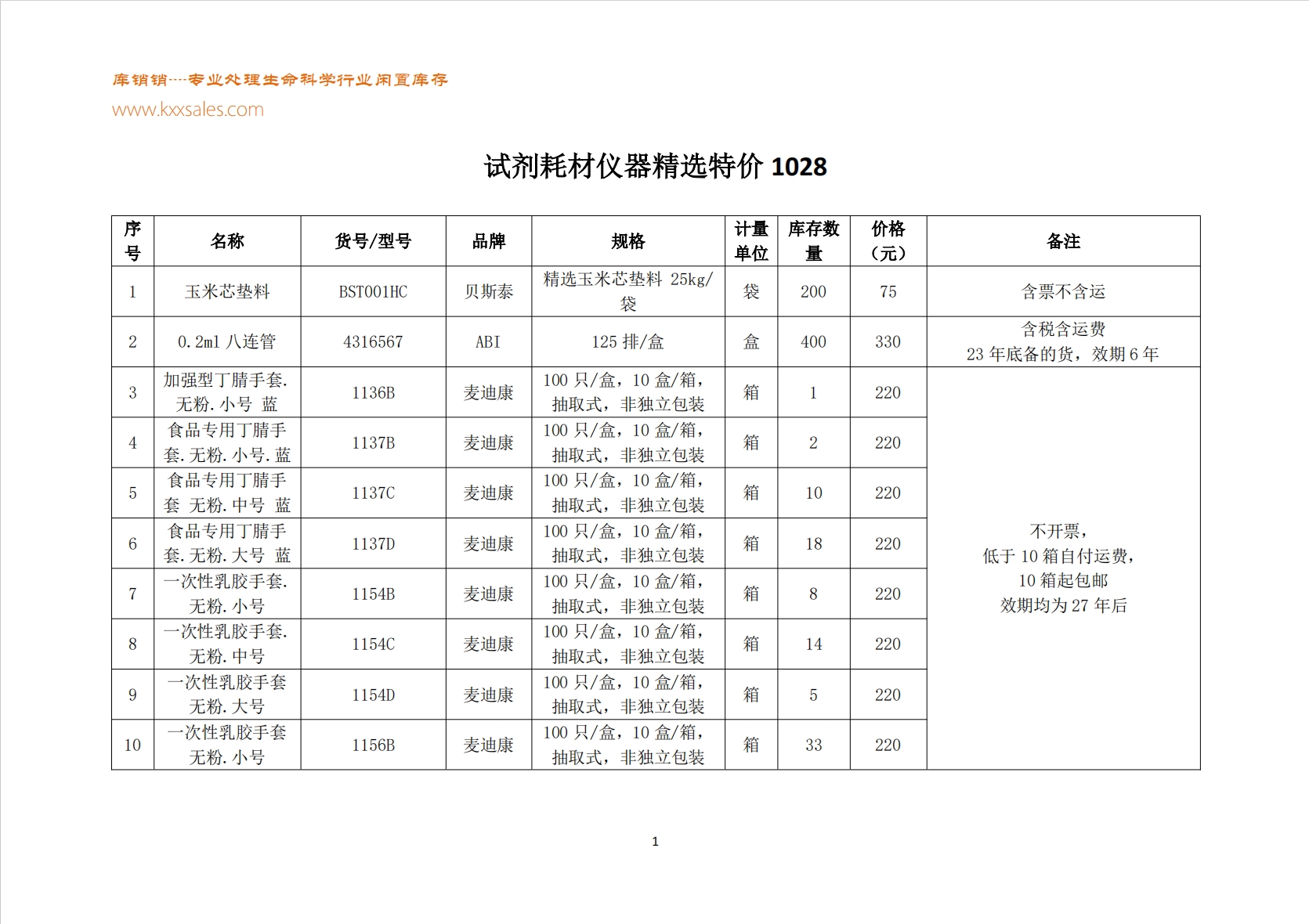 试剂耗材仪器精选特价1028